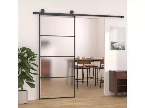 Porte coulissante Verre ESG dépoli et aluminium 90x205 cm Noir