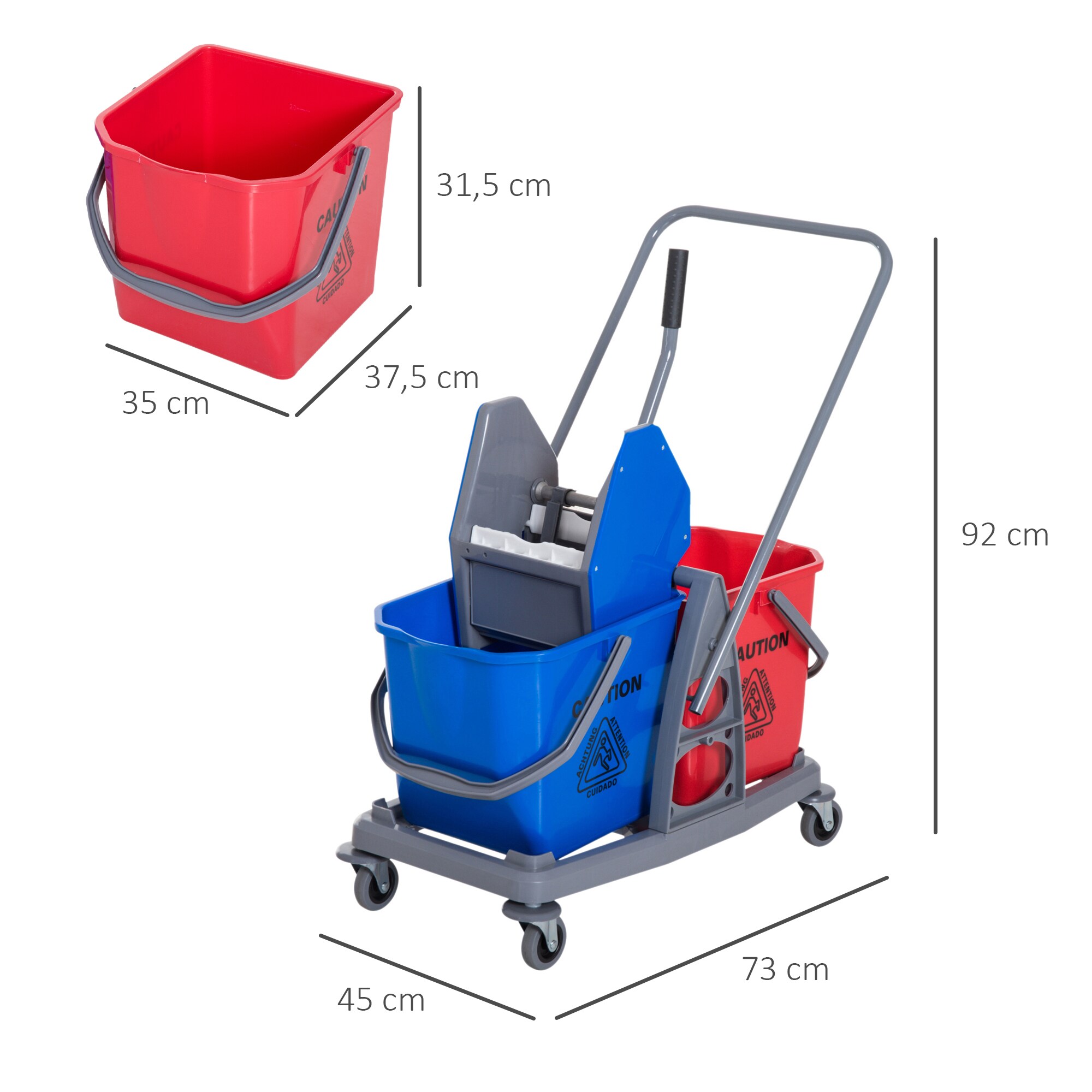 HOMCOM Wischwagen mit 2 Eimern blau, rot 73 x 45 x 92 cm (LxBxH)