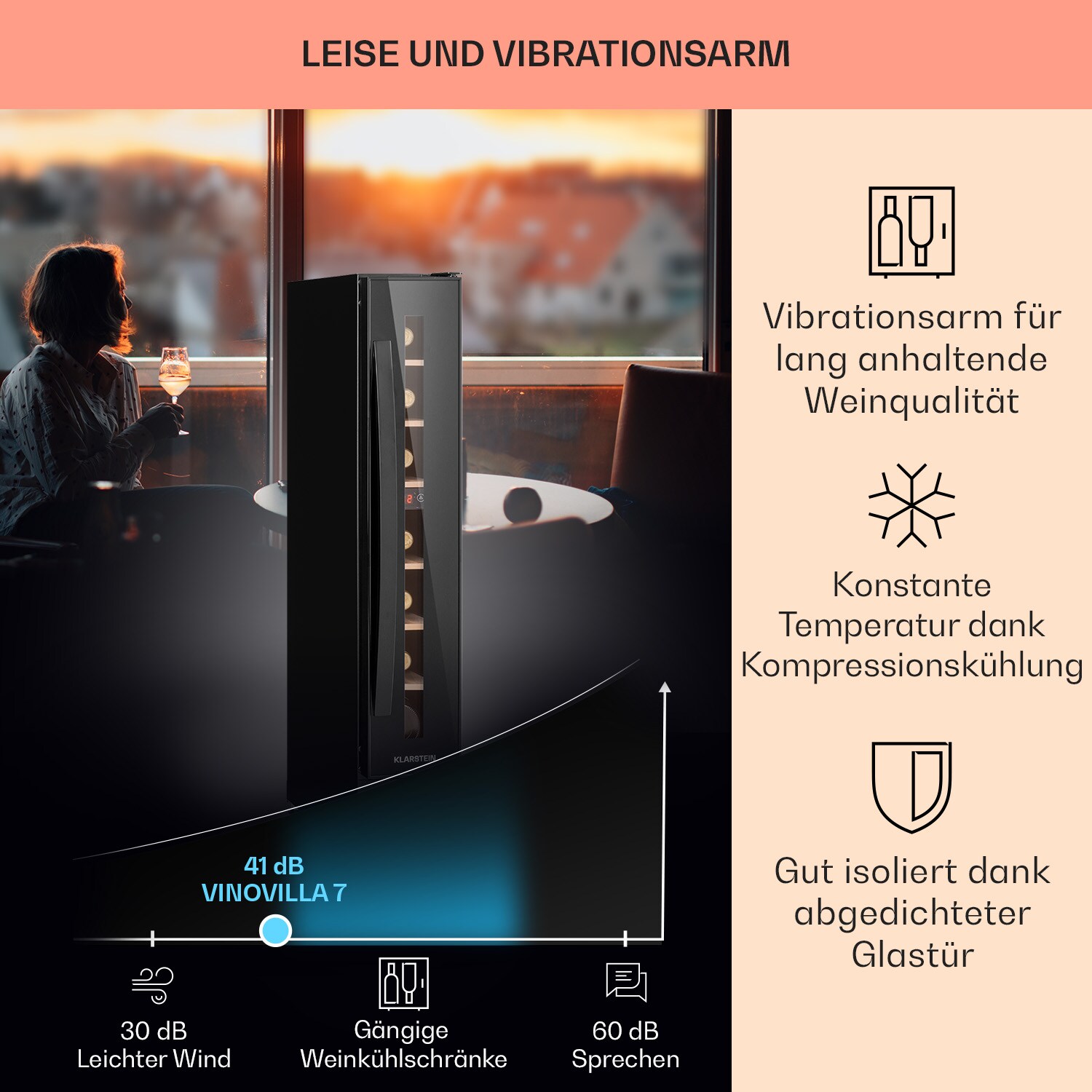 Vinovilla 7 Built-in Uno Onyx Einbau-Weinkühlschrank Glas Edelstahl Schwarz