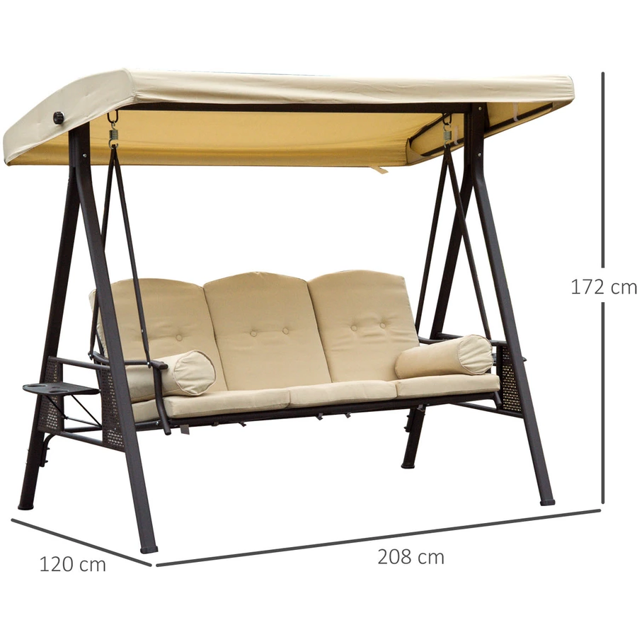 Outsunny Hollywoodschaukel als 3-Sitzer beige, braun