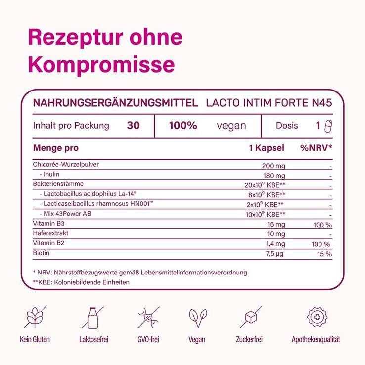 Lacto Intim Forte N45 + Biotin + Vitamin B2 & B3 Kapseln , 30 St