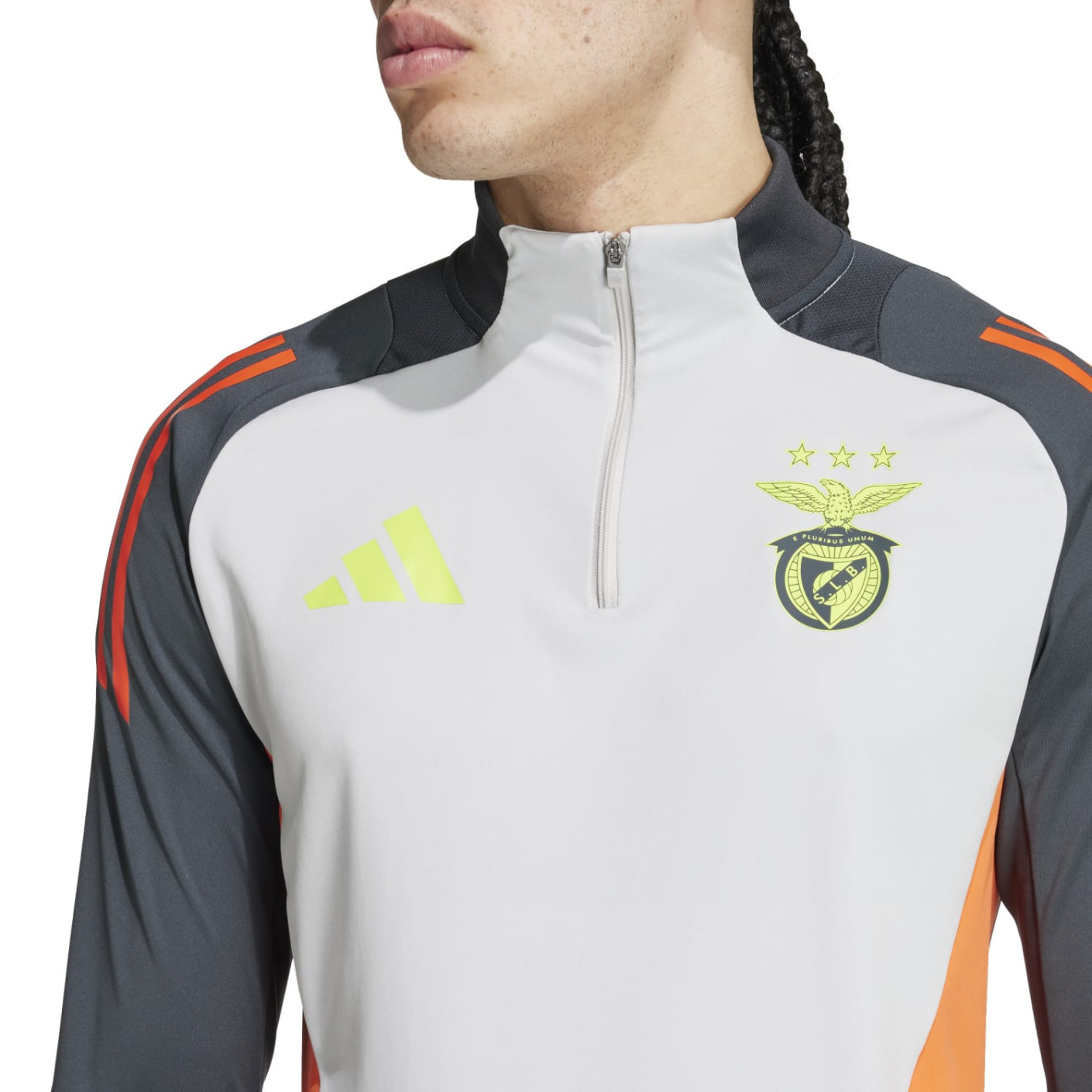 Adidas Benfica Trainingstrui 1/4-Zip 2024-2025 Lichtgrijs Donkergrijs Felgeel