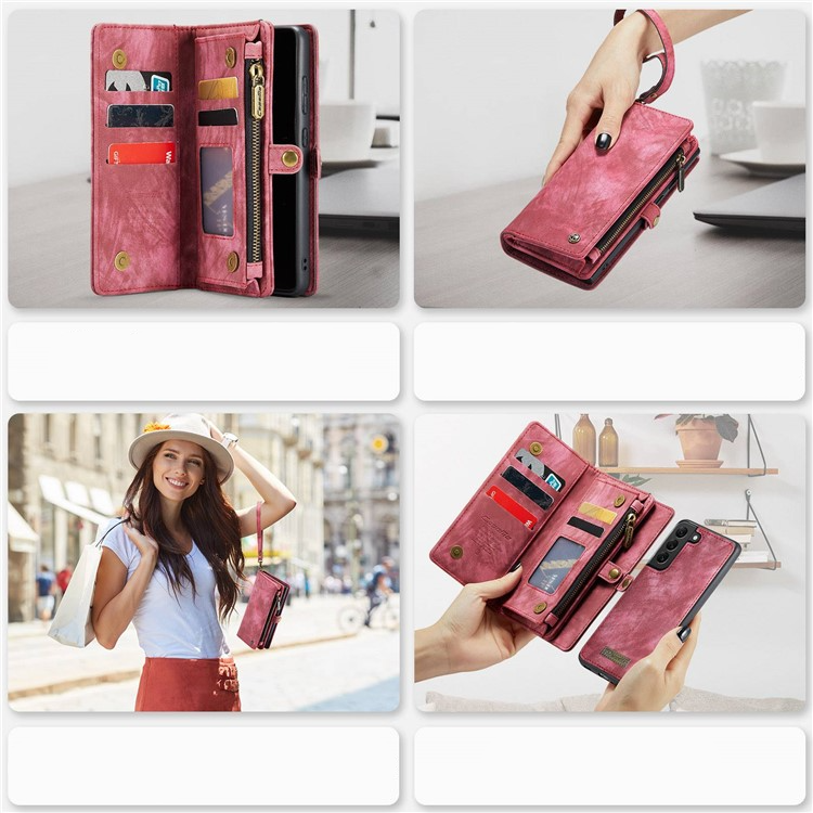 Samsung Galaxy S21 FE 5G 2in1 Leder Tasche   Magnet Hardcase Karten Etui - Rot