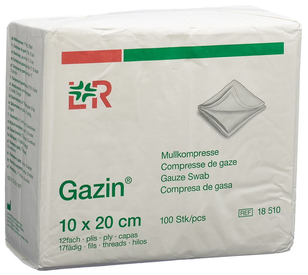 GAZIN Mullkompressen<br>100 Stück, 10x20cm, 12-fach/17-fädig ohne RK