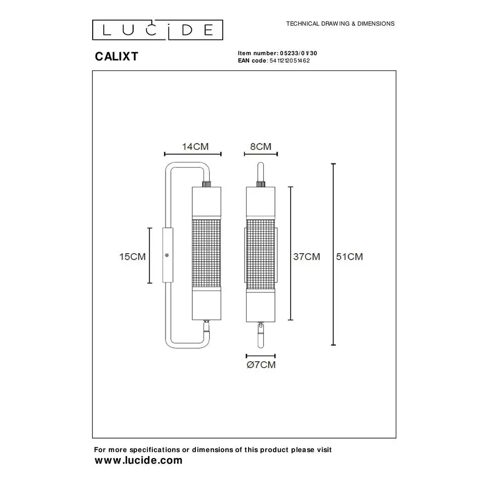 Lucide CALIXT Wandlamp - Zwart