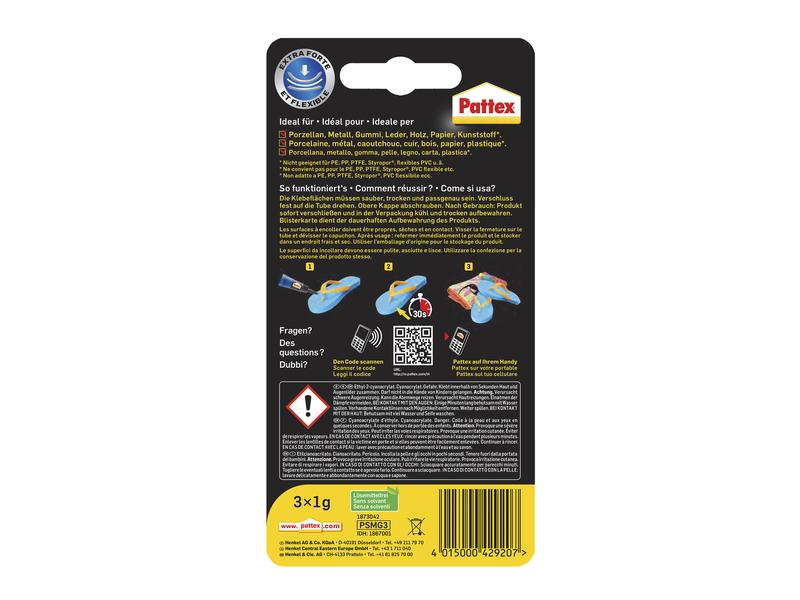 Pattex Sekundenkleber Ultra Gel Mini Trio 3 x 1 g, Transpar Reparaturkleber