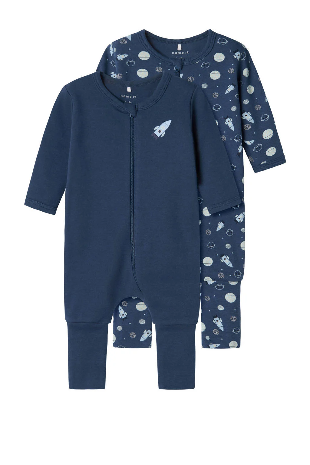 NAME IT baby pyjama met all over print - set van 2 donkerblauw/lichtblauw