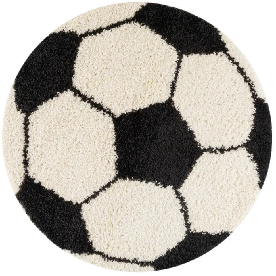 Rond Fun Voetbal Vloerkleed Kinderkamer - Ø100 cm - Zwart Wit - Kids Speeltapijt