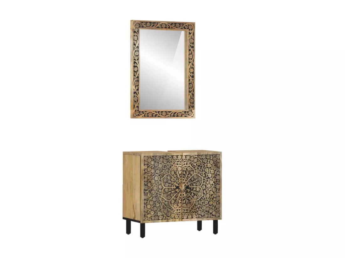 Ensemble de meubles salle de bain 2 pcs bois de manguier massif