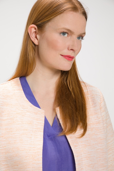 Jacke, meliert, offene Form, Rundhals, 3/4-Arm