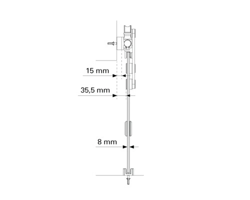 Pertura afstandsset 15 mm voor Tildra schuifdeurbeslag