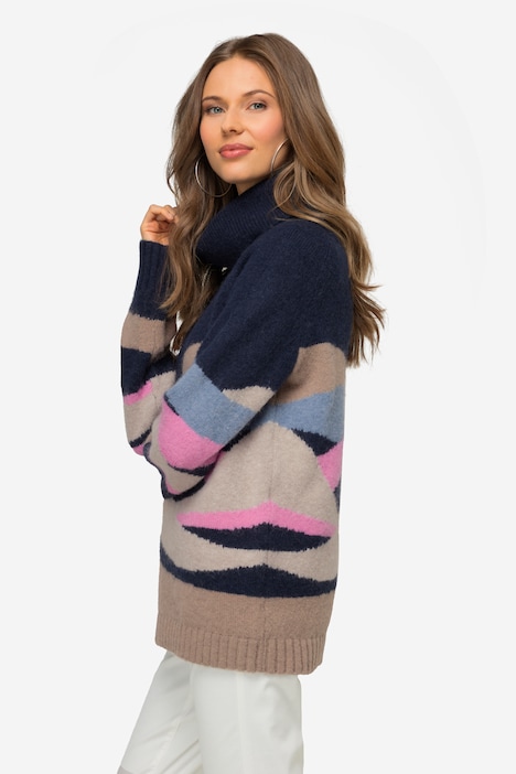 Pullover, Wellen-Muster, Rollkragen, Raglan-Langarm