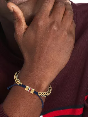 Pulseira trançada azul marinho banhada a ouro