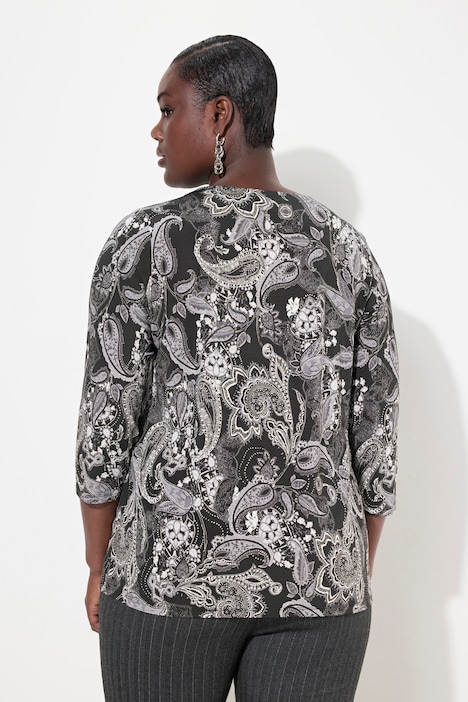 Slinky-Shirt, Paisleymuster, V-Ausschnitt, 3/4-Arm