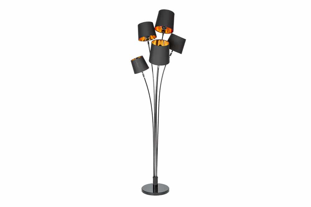 Design Stehlampe LEVELS 176cm mit 5 Leinenschirmen schwarz gold Stehleuchte