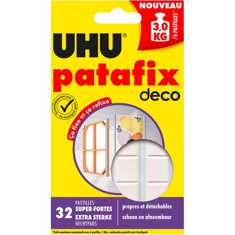 Pâte adhésive Uhu Patafix Déco blanche repositionnable - Etui de 32 pastilles