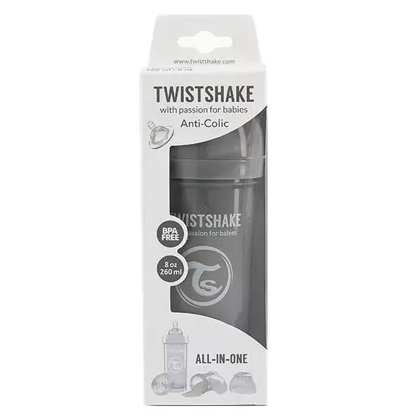 Mamadeira anticólica Twistshake para bebês, cinza pastel, +2 meses, 260ml