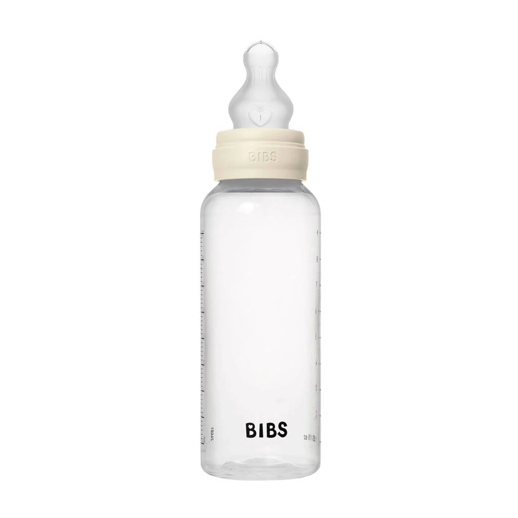 BIBS Babyfles 270 ml - Ivory - met siliconen speen en opvouwbare trechtertje