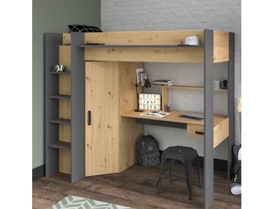 VENTE-UNIQUE - Lit enfant Lit mezzanine auckland avec bureau et armoire - 90 x 200 cm...