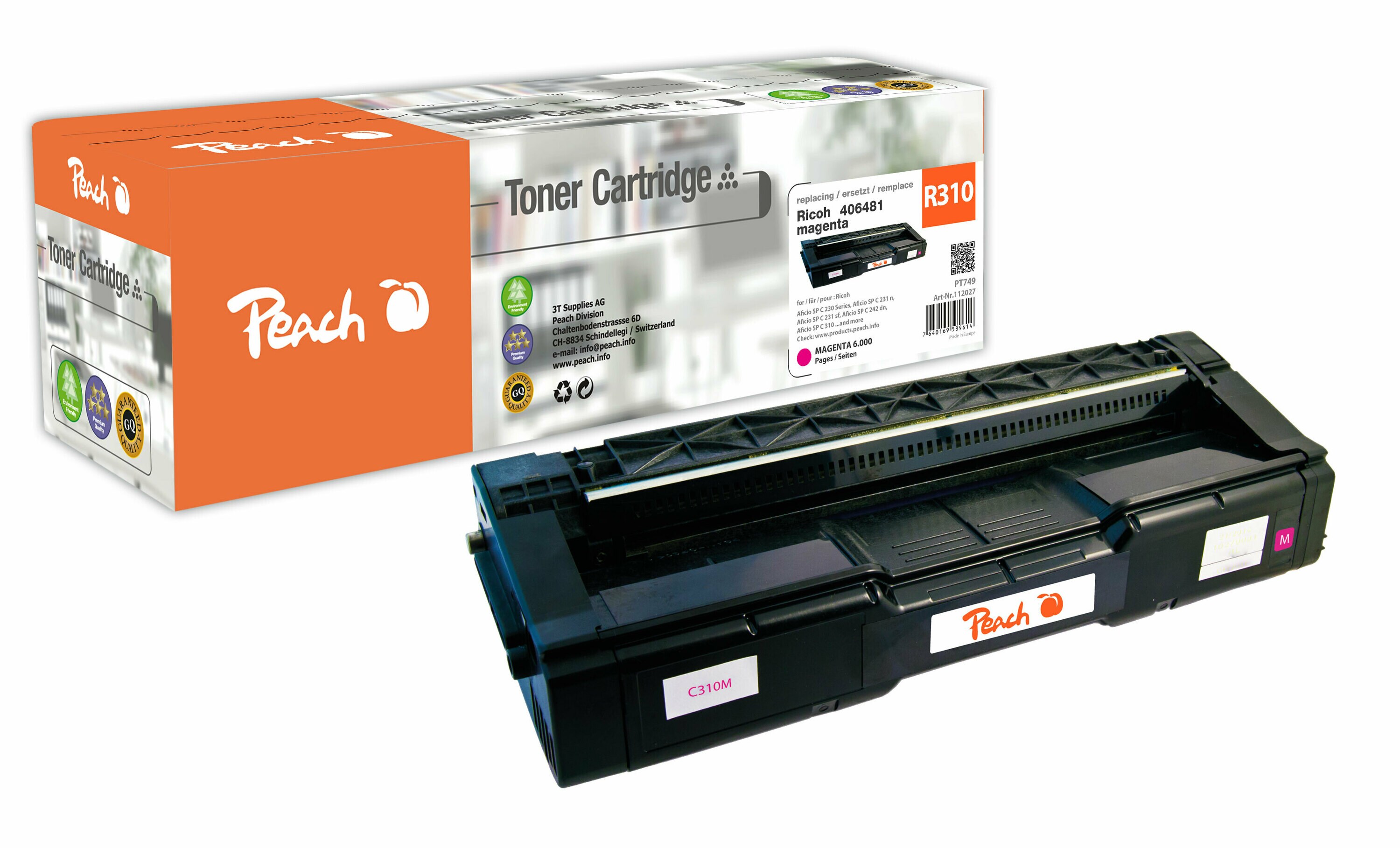 Peach R310Toner ma ersetzt Ricoh SP C310M, 406481 für z.B. Ricoh Aficio SP C 230, Ricoh Aficio SP C 231 n, Ricoh Aficio SP C 231 sf (wiederaufbereitet)