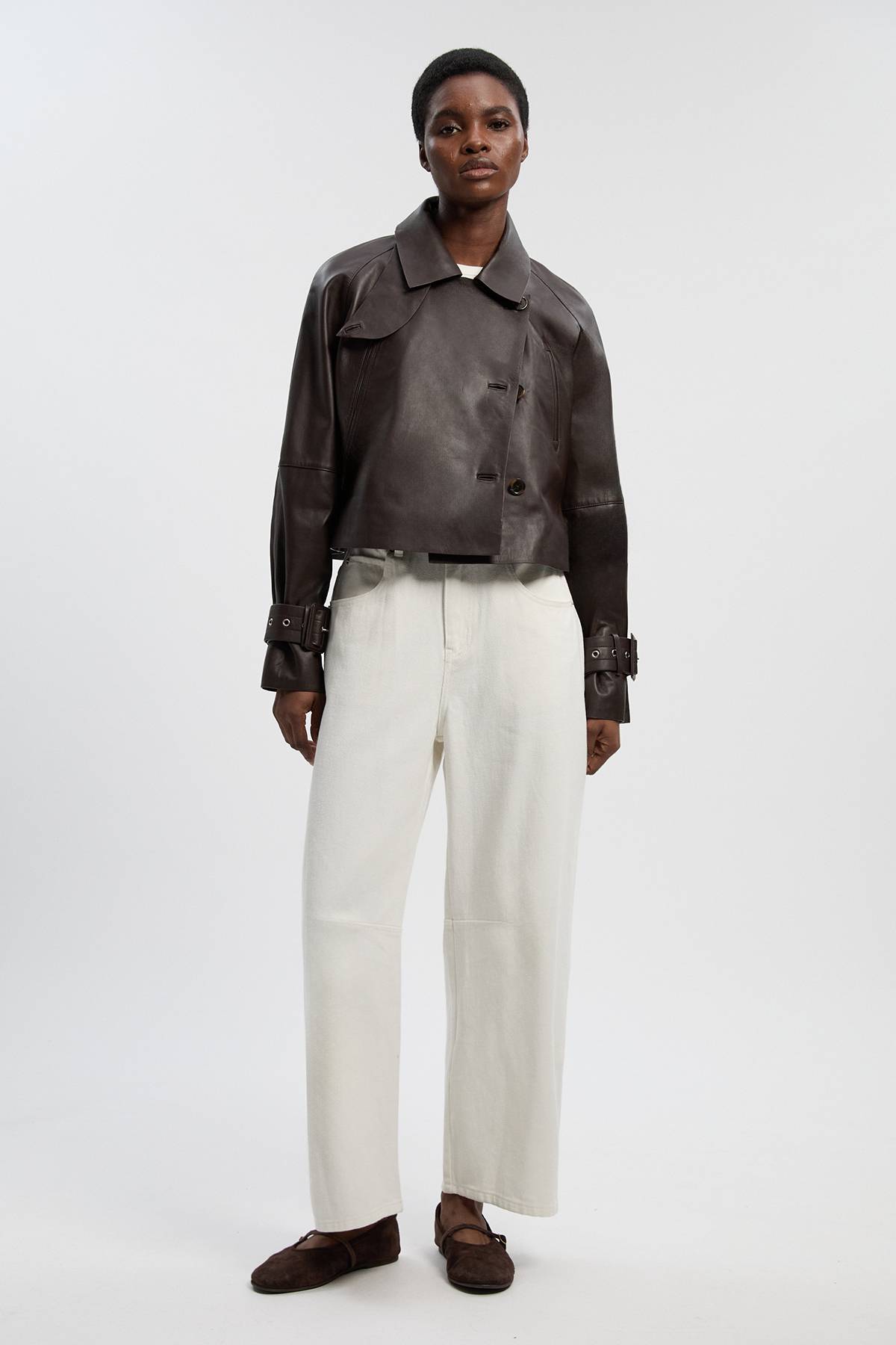KarenMillen Trench Court En Cuir À Col Montant