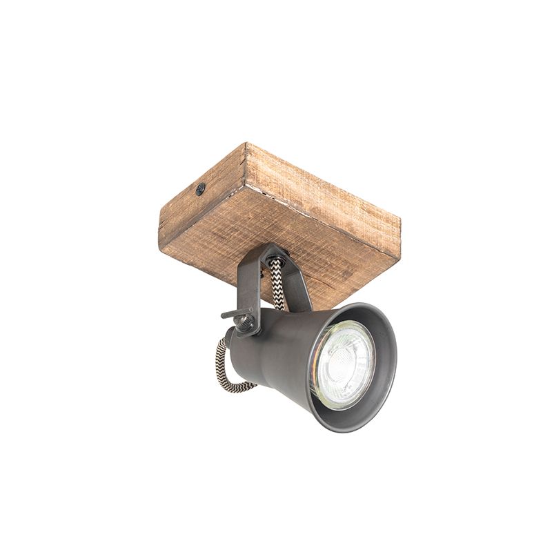 Landelijke spot zwart met hout verstelbaar - Jelle