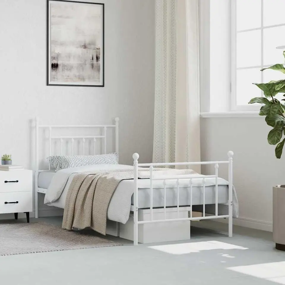 vidaXL - Bed frame met hoofd- en voeteneinde - Wit - Metaal - 90x200 cm