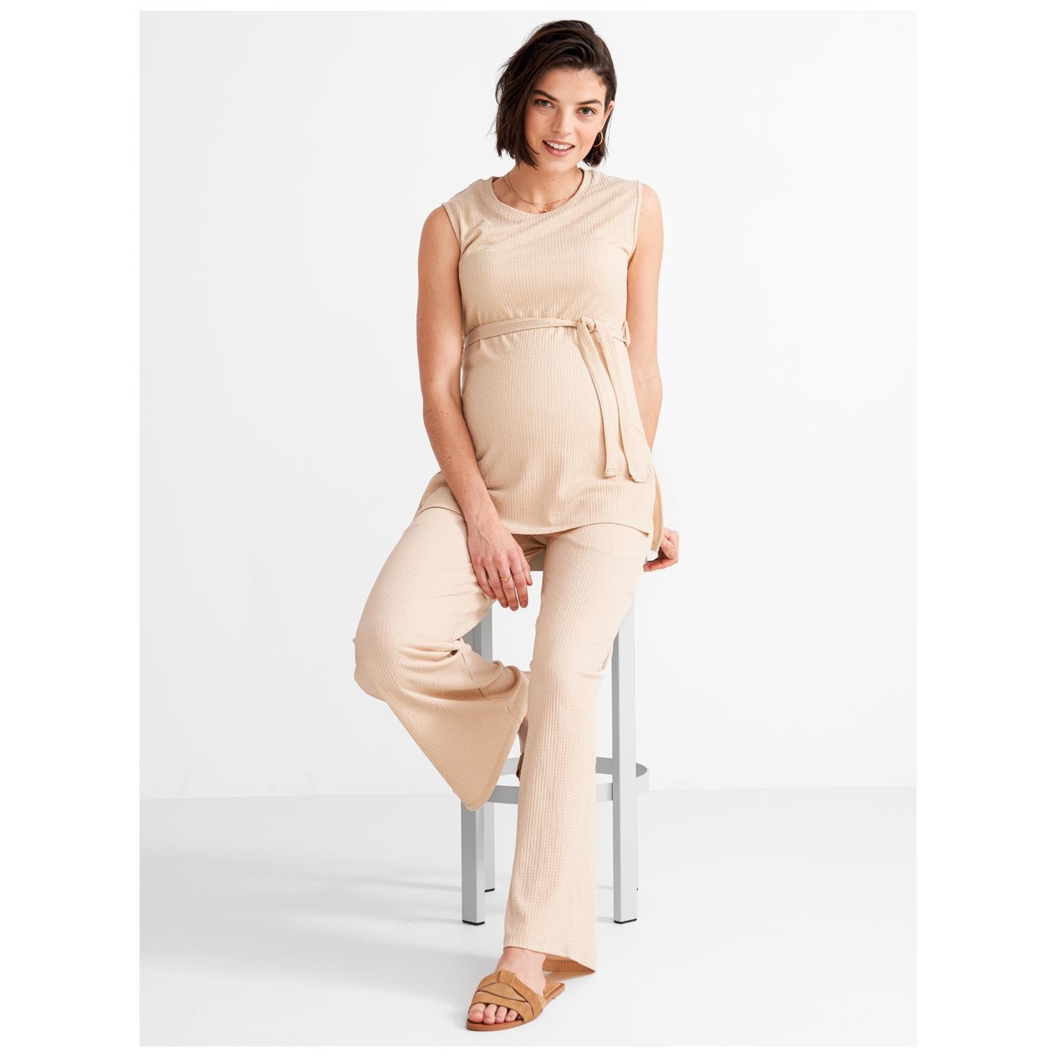Prénatal zwangerschapsshirt mouwloos effen beige