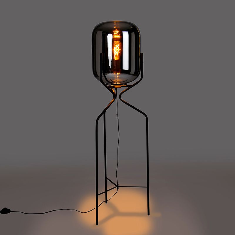 Design vloerlamp zwart met smoke glas - Bliss