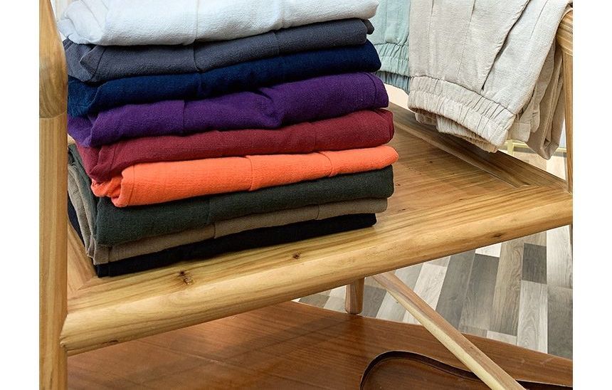 Lewwe - Effen linnen harembroek met elastische taille