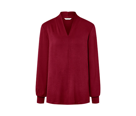 Langarmshirt mit V-Ausschnitt, bordeauxrot
