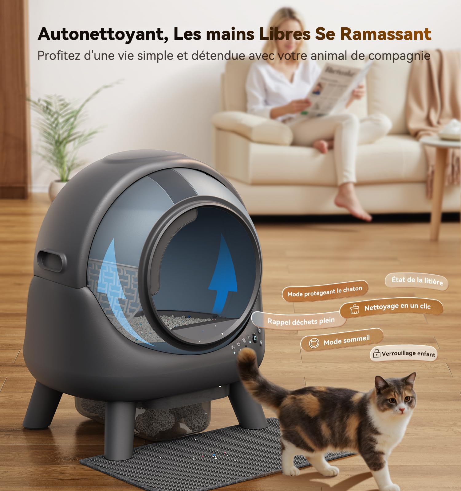 Litiere Chat Autonettoyante FEELNEEDY, Bac à Litière Automatique, Anti-Fuites/Anti-Pincement/Triple Anti-Odeur/Secure/Contrôle APP/Nettoyage Facile, C