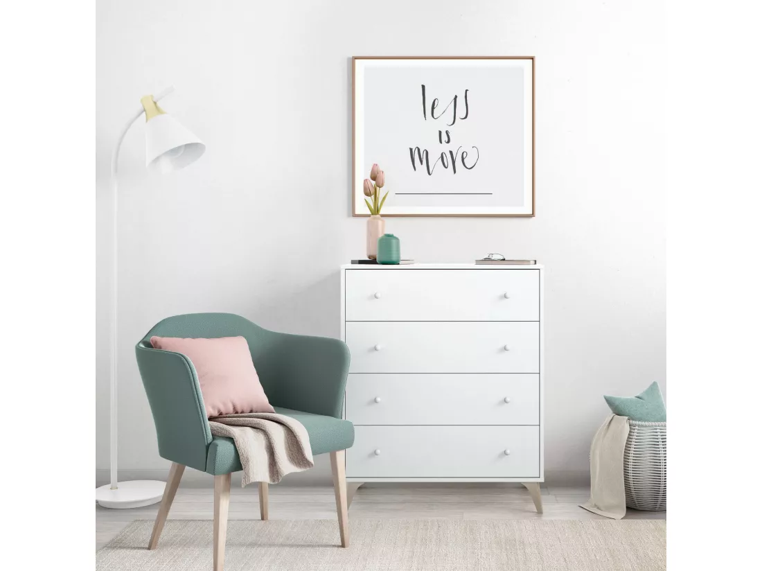 Commode Dcarus, commode 4 tiroirs, Commode pour la chambre, Commode moderne, 78x40h95 cm, Blanc