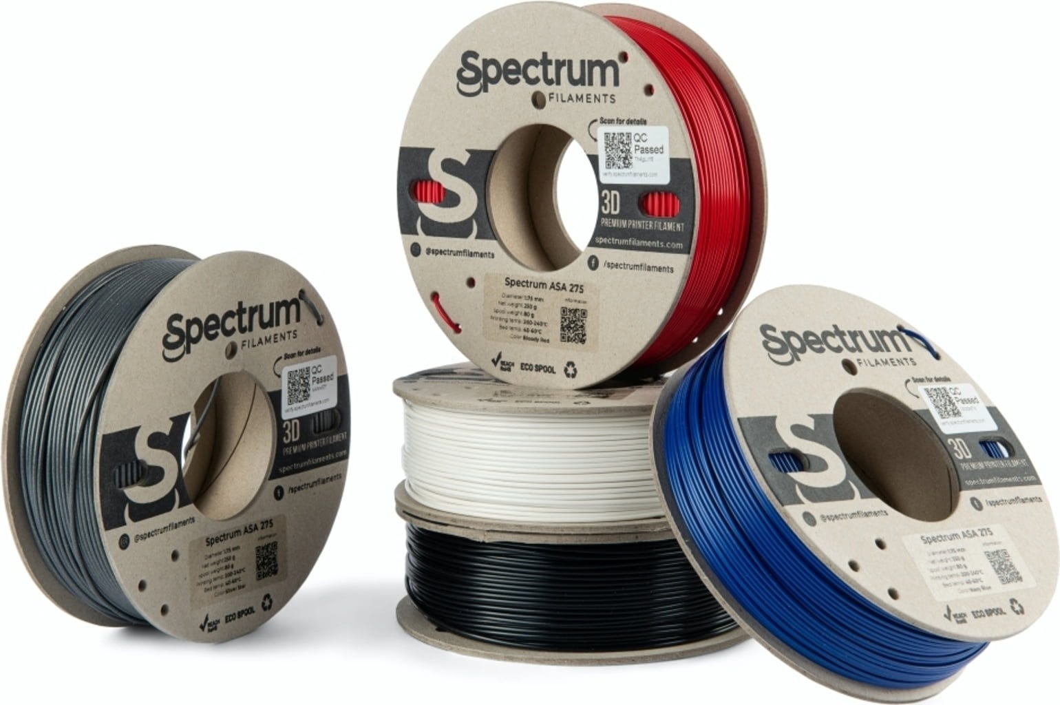 Spectrum  5er-Set ASA 275, 1,75 mm (1.250 g)    Filamente auf ökologischen Pappspulen