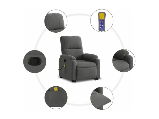 Fauteuil inclinable massant gris foncé tissu microfibre