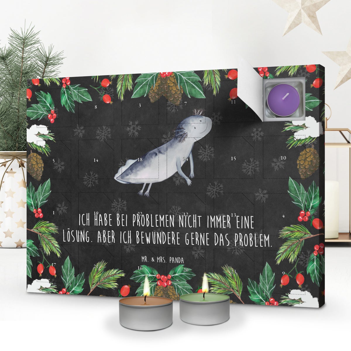 Mr. & Mrs. Panda Geurkaars Adventskalender Axolotl Zwemmen - Zwart