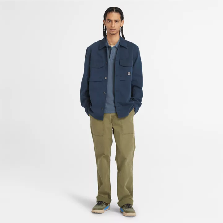 Polo court teint en plongée pour homme en bleu marine