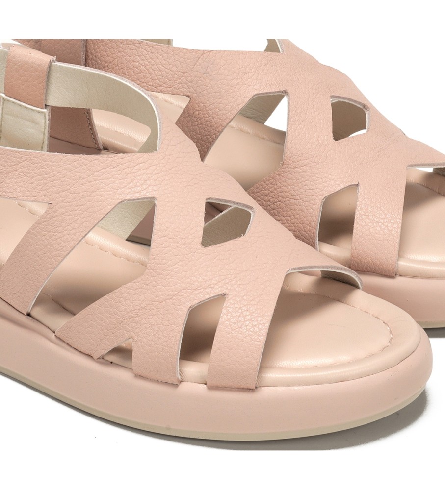 Sandálias Dorking by Fluchos Pink Slam em couro - Salto plataforma de 5 cm -