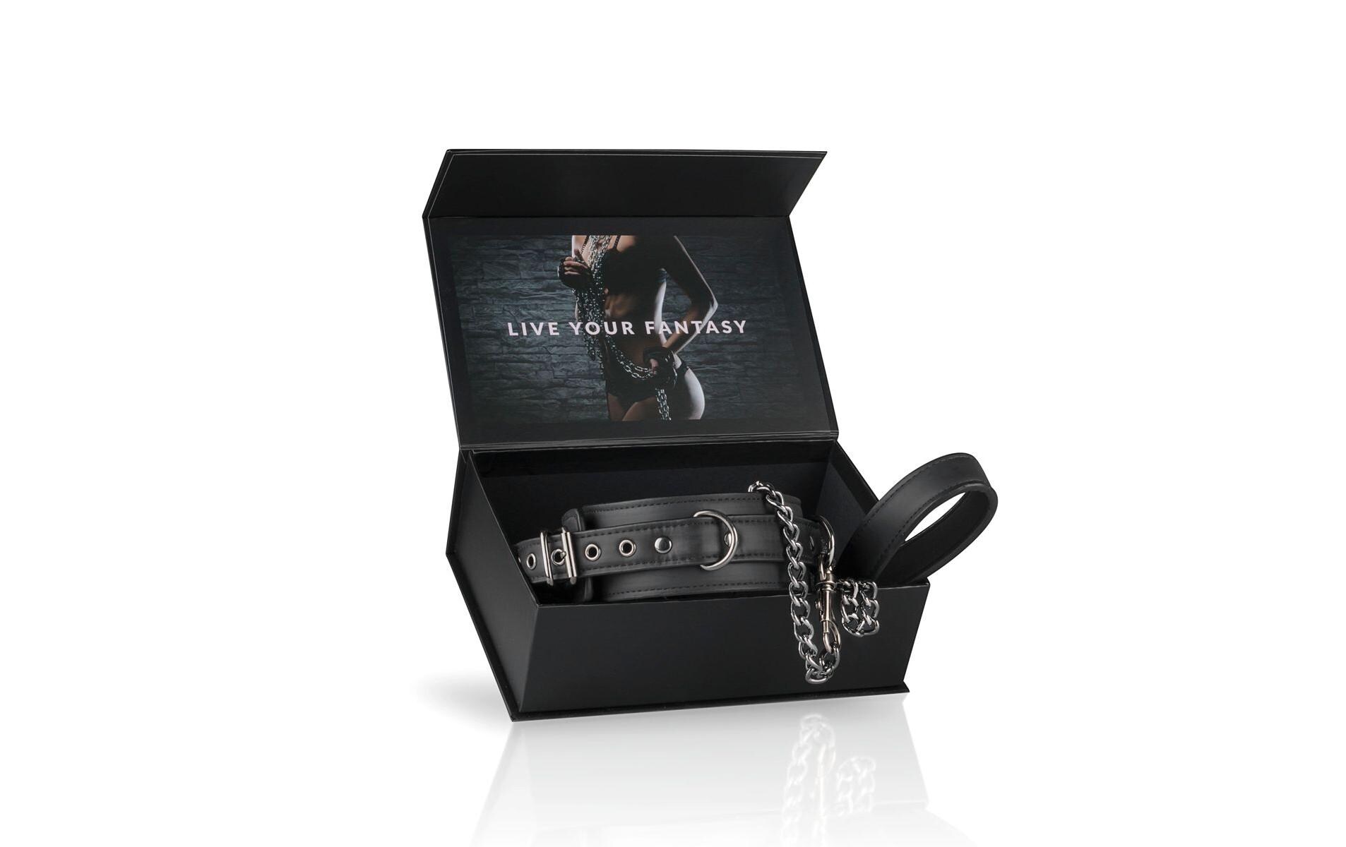 Fetisch Halsband mit Leine SchwarzHochwertiges Bondage-Halsband