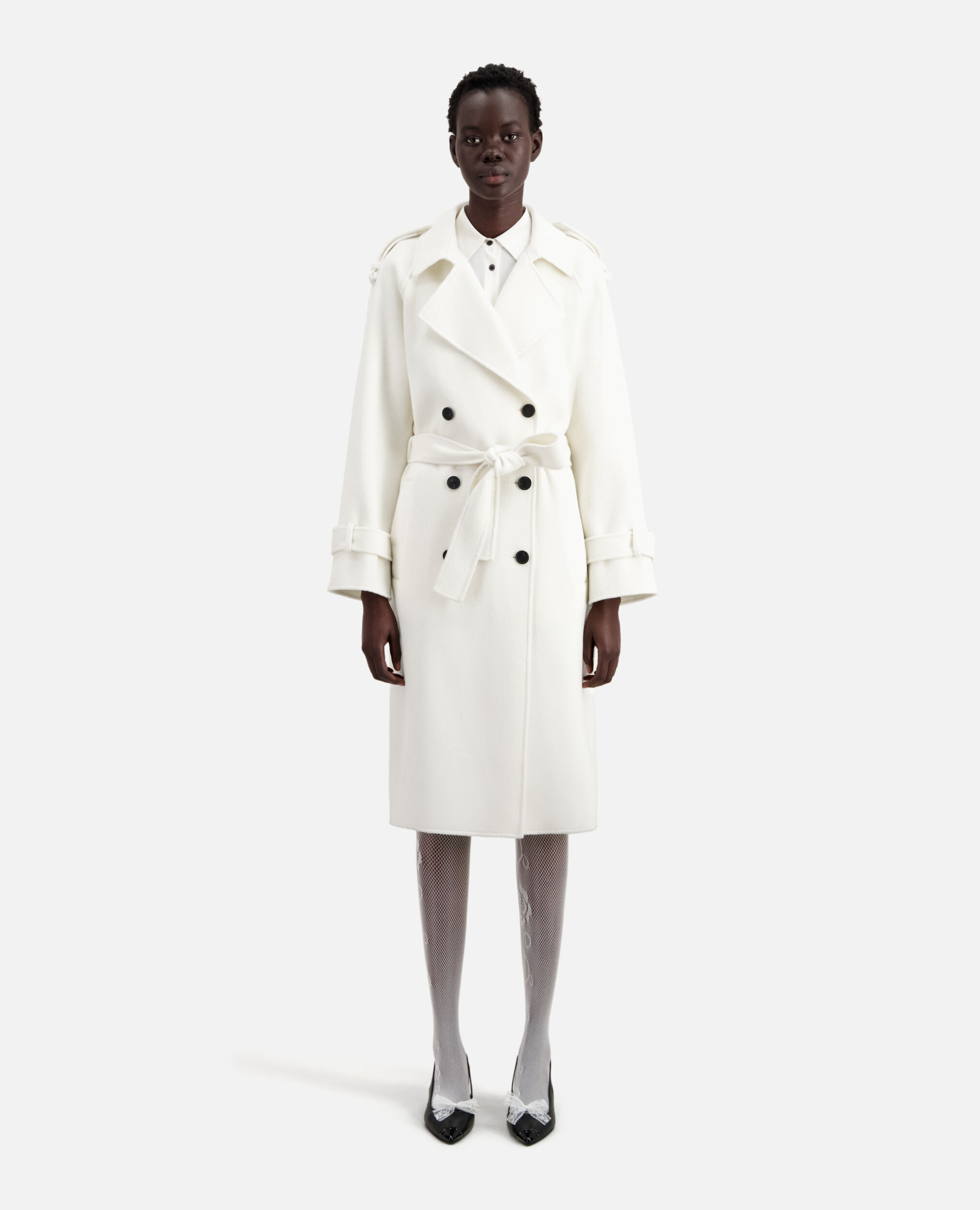 Long ecru wool-blend coat