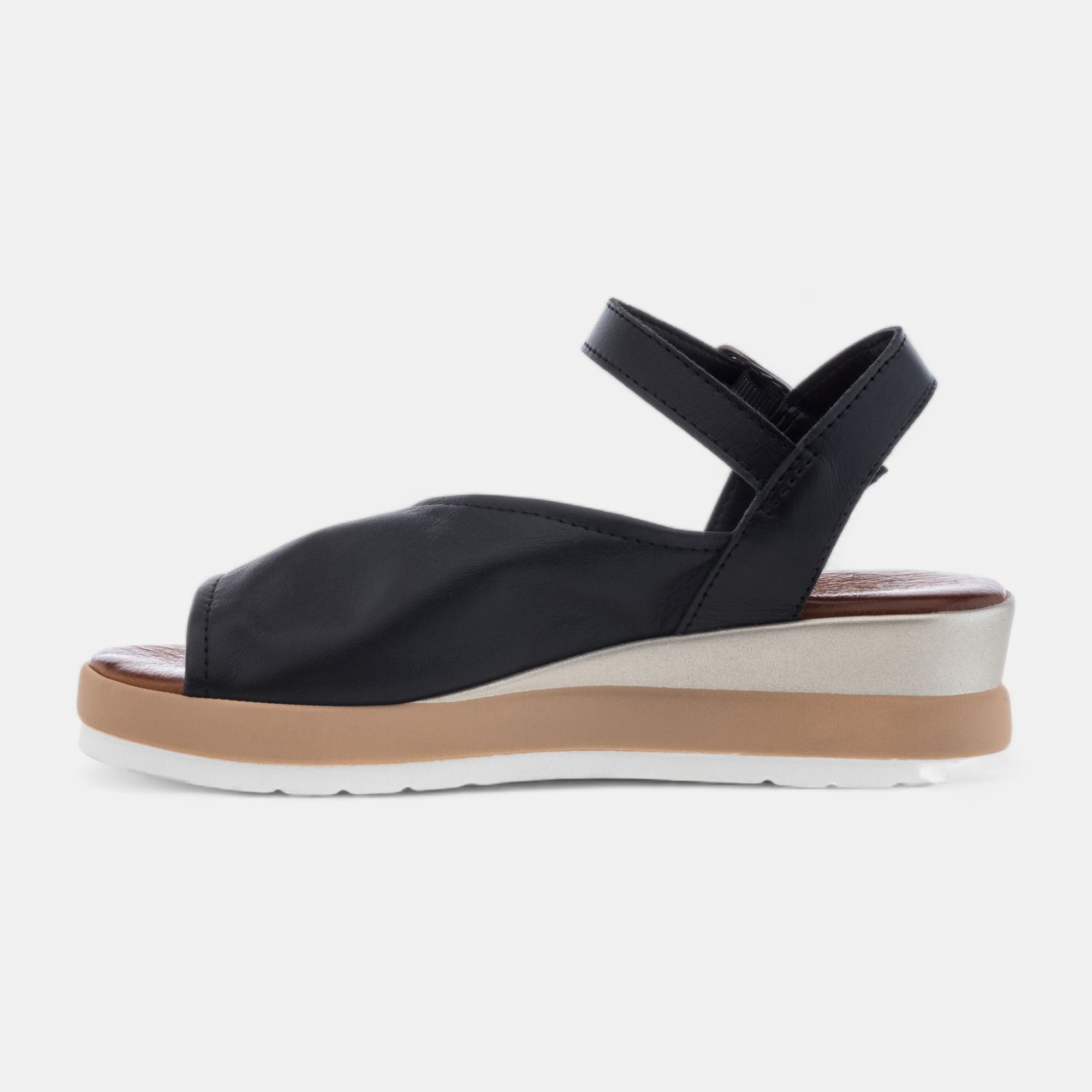 Sandales à talon compensé Femme en cuir noir