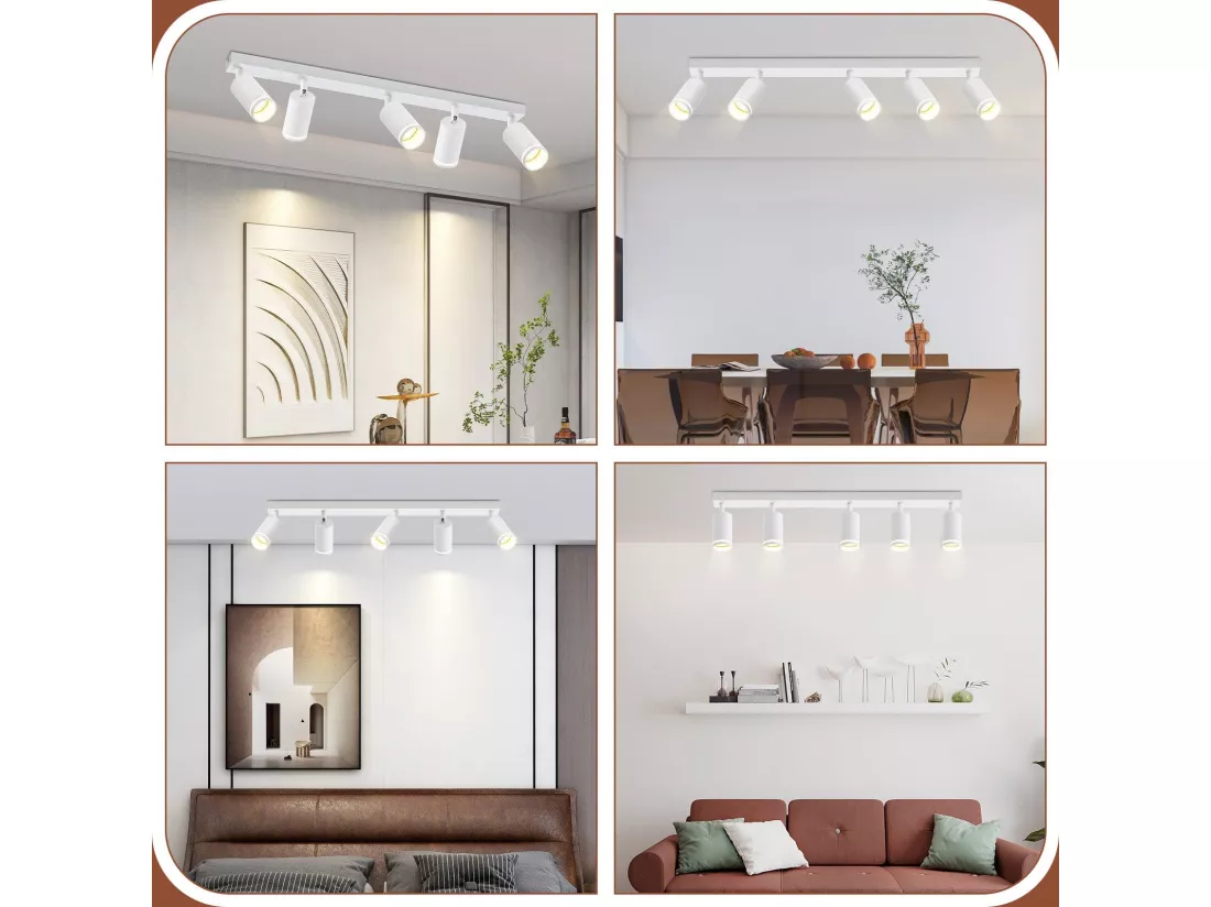 NETTLIFE Plafonnier 5 Spots moderne : plafonnier blanc spot GU10 spots orientables à 355°métal intérieur pour cuisine, salon, chambre, sans ampoule