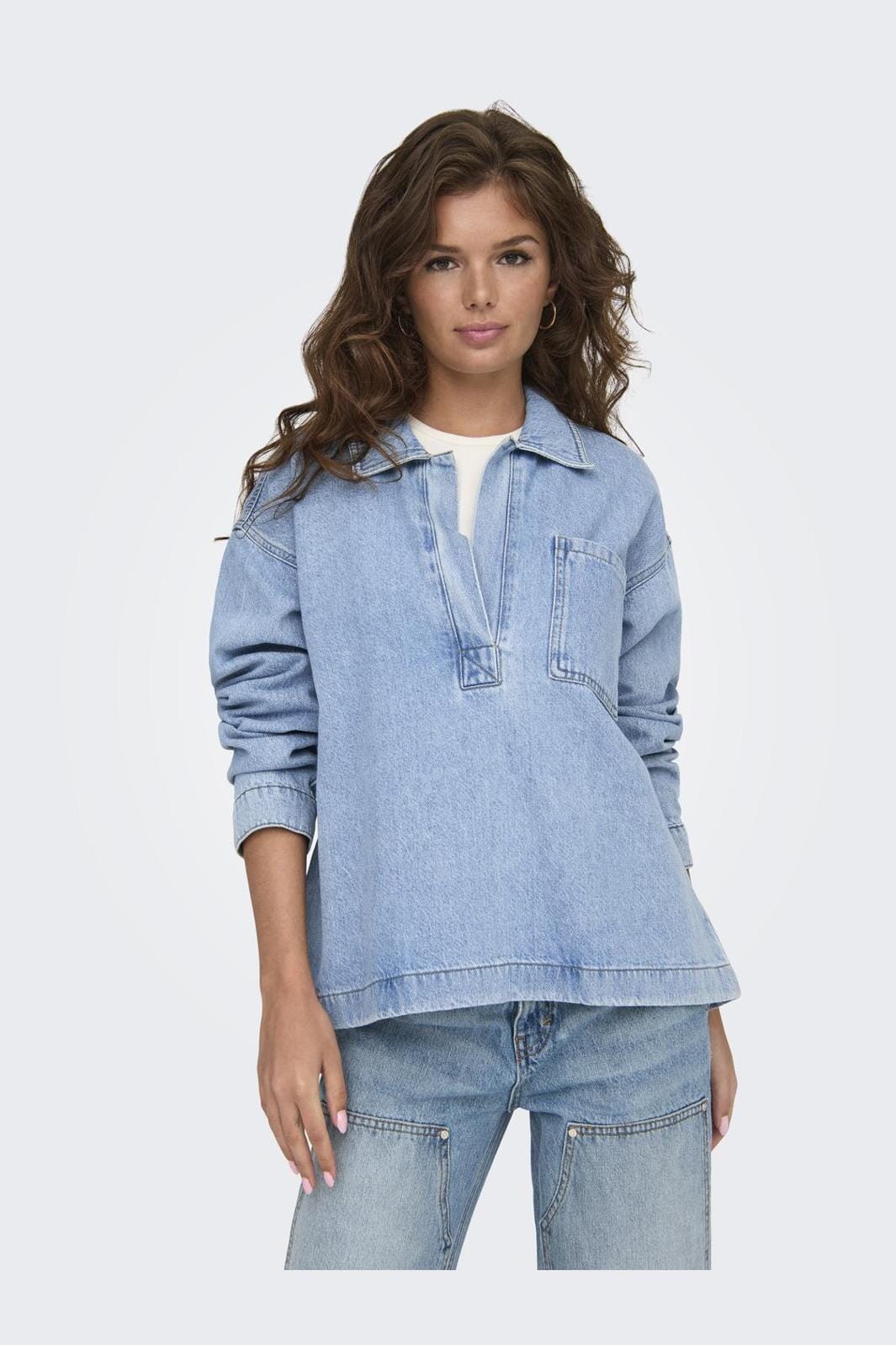 Only Onlbirdie L/S Polo Denim Shirt Azg