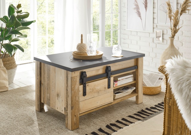 Home affaire Couchtisch »SHERWOOD« modernes Holz Dekor, mit Scheunentorbeschlag aus Metall, Breite 93 cm