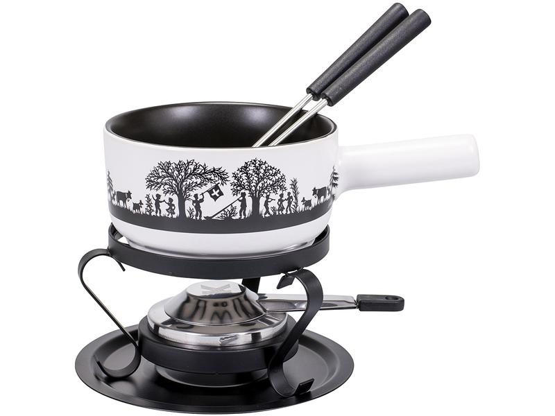 Kadastar Käsefondue-Set Bergchilbi E16 5 Teile, Schwarz/Wei Fondue-Set