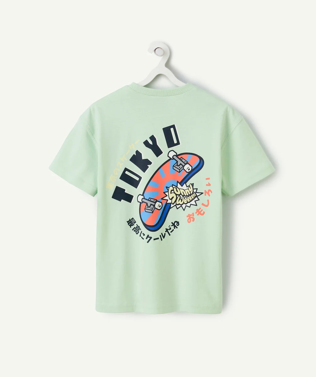 t-shirt manches courtes garçon vert en coton bio thème tokyo