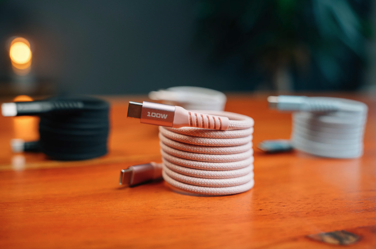 (1.2m) 100W Sync & Charge USB C auf USB C Nylon Magnet Ladekabel PD/QC 3.0 Datenkabel (31857) - Pink