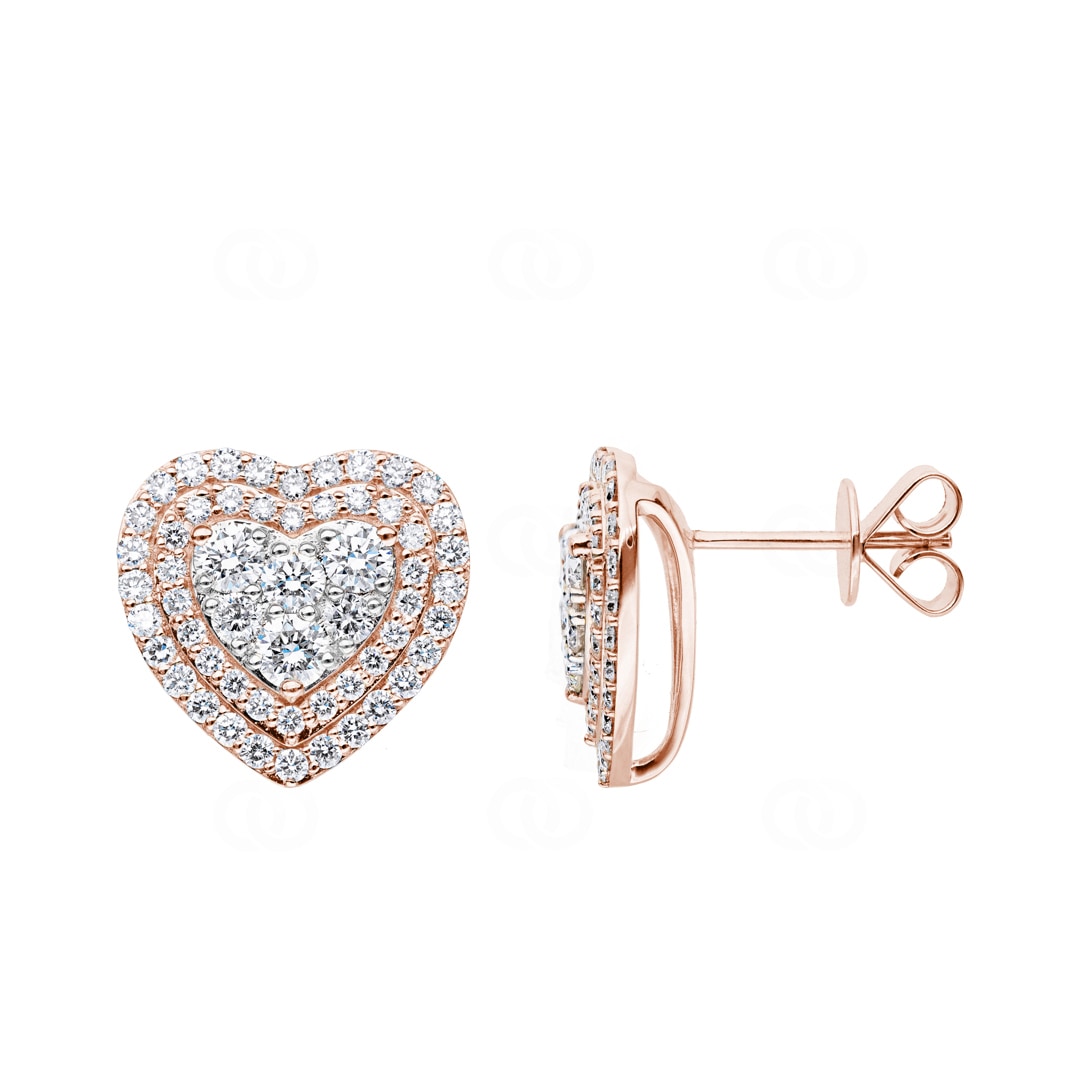 2.00 Karat Diamantohrstecker 750/18 K Roségold Herz