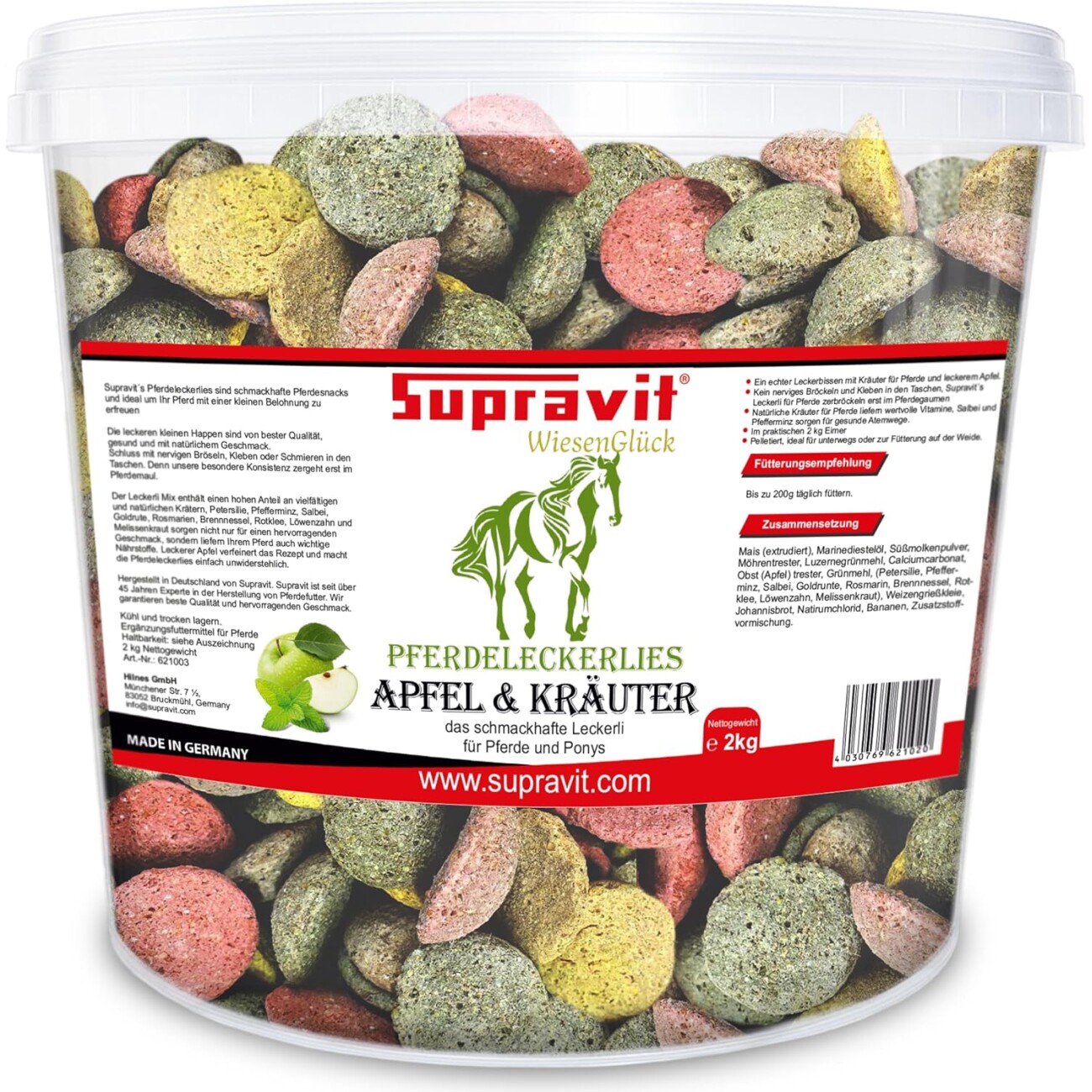 Supravit Pferde Leckerlies Apfel & Kräuter 2kg Eimer