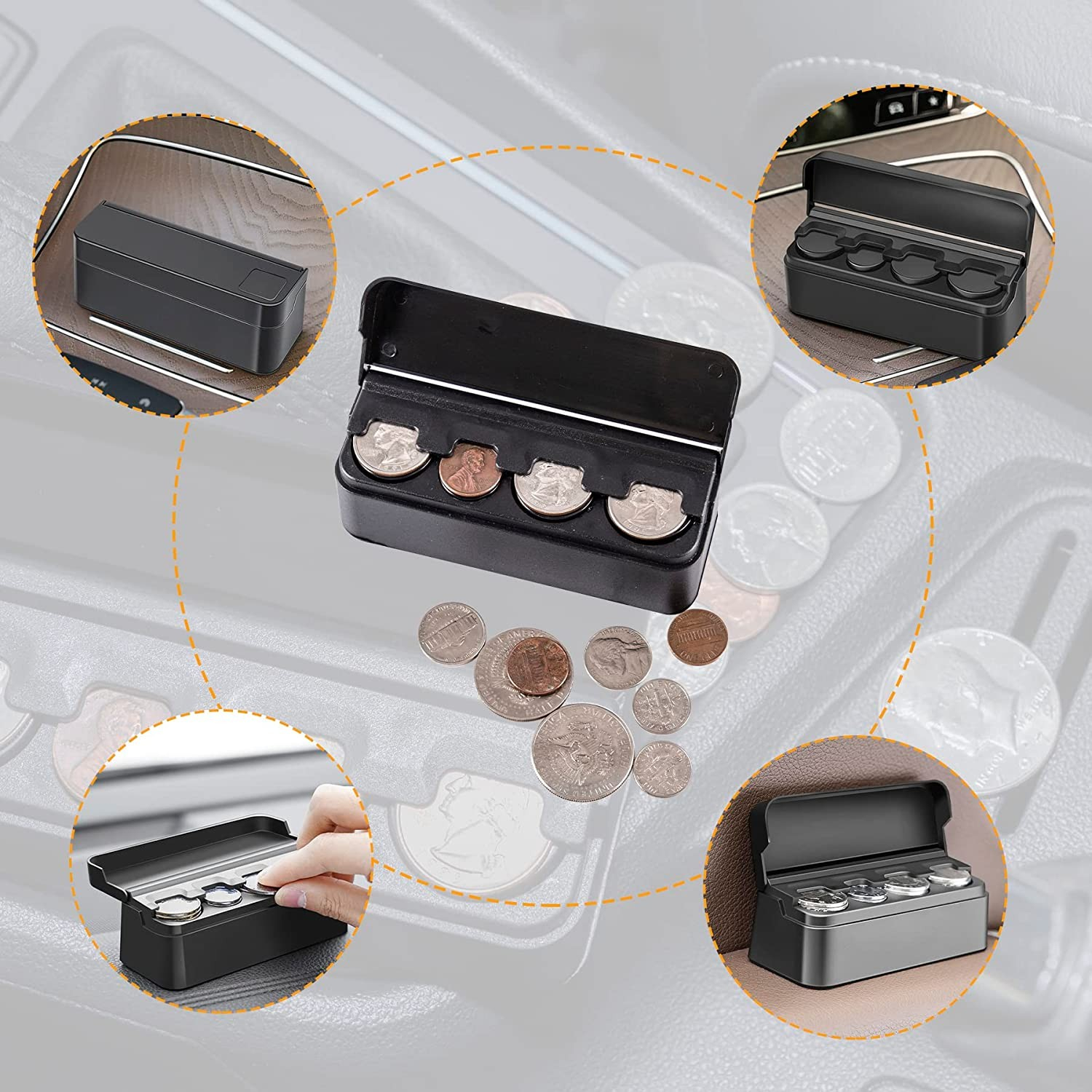 (11.5x4cm) 4-fach Münz Spender Auto Geld Organizer Aufbewahrungsbox - Schwarz